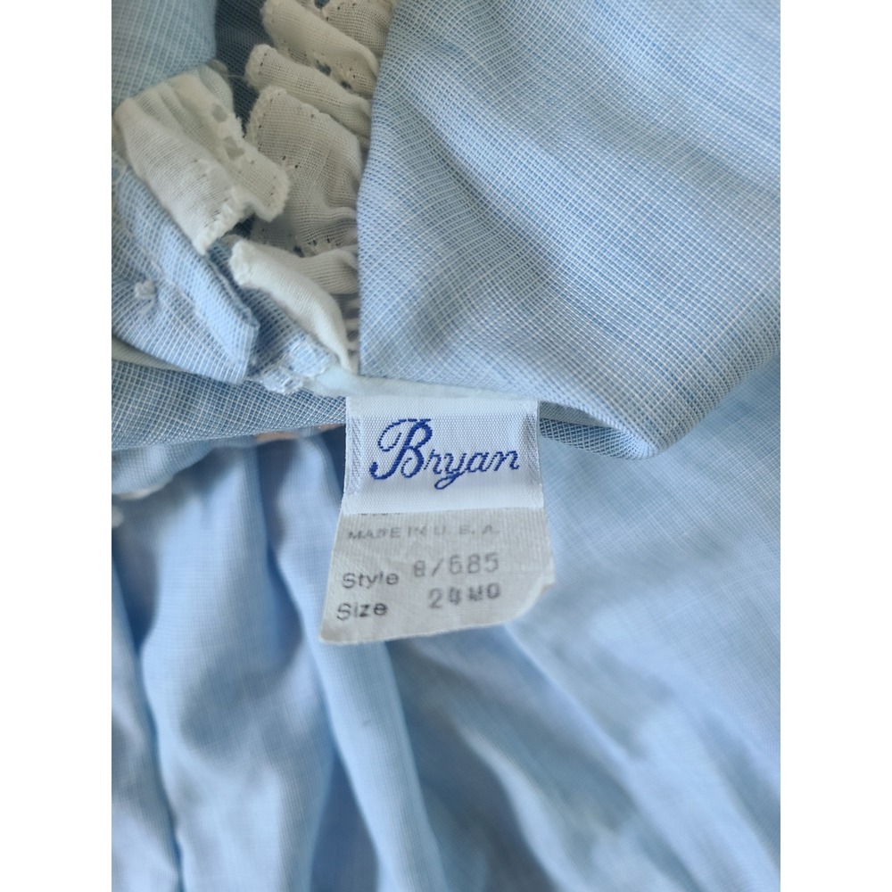 VTG Bryan Infant Girl's 24 Dress Geese Bows Lacy Ruffled Cottagecore Blue Farm - Picture 5 of 5
